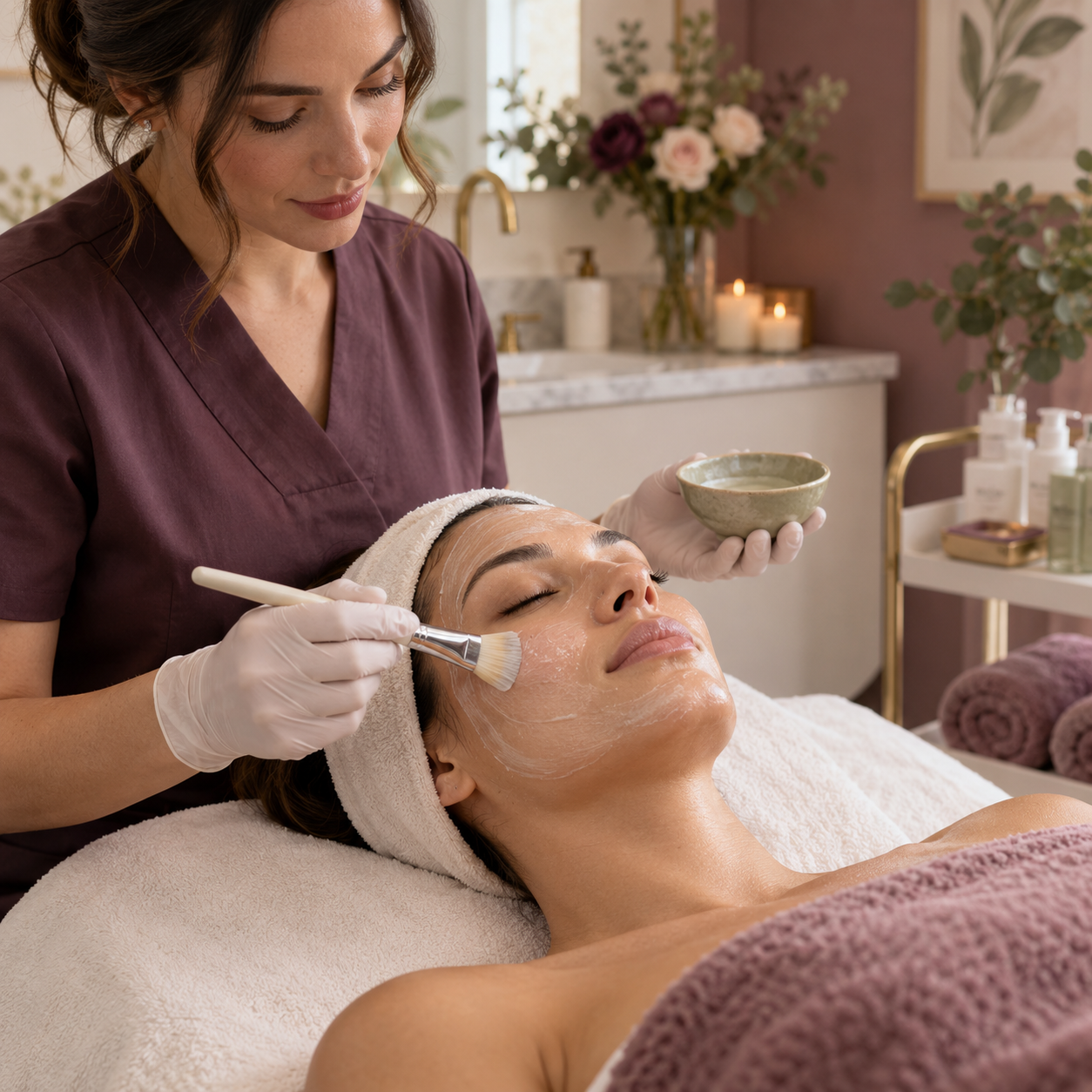 Facial treatment in a calm beauty studio